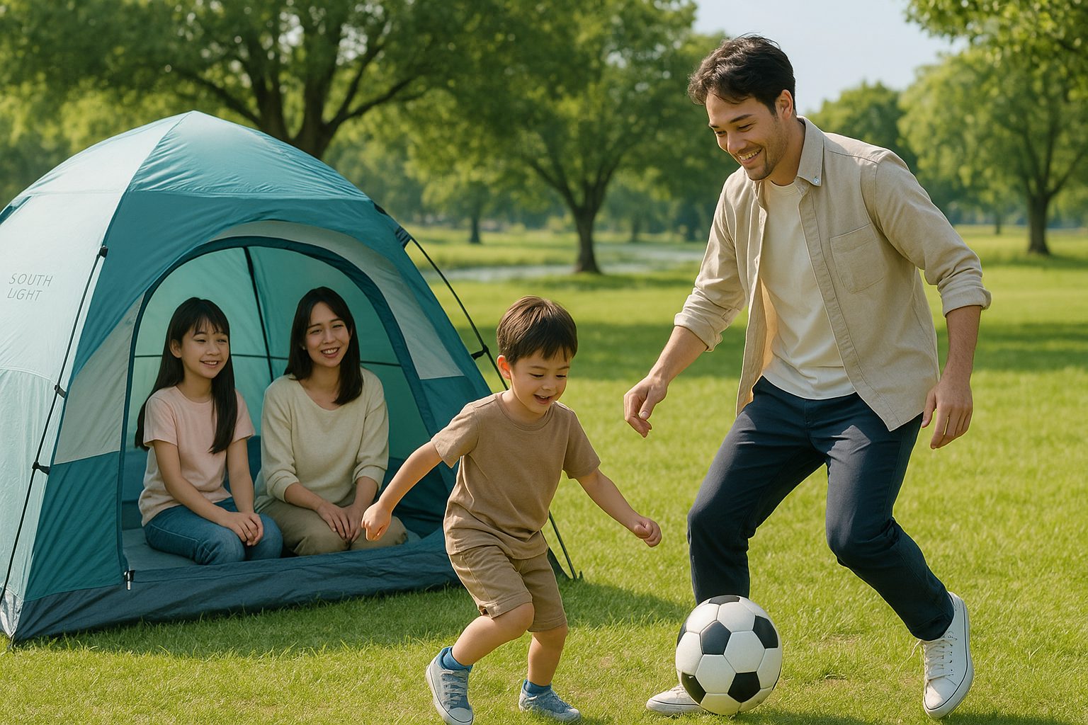 親子でサッカーしている写真